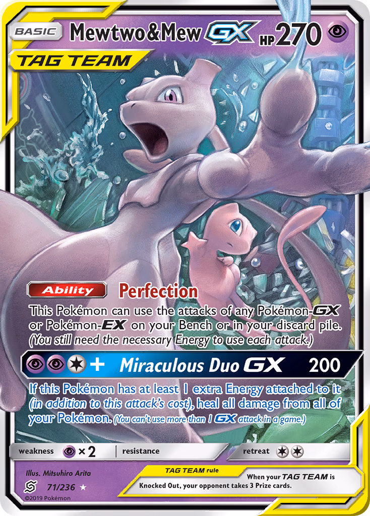 Mewtwo & Mew-GX Pokemon card (71/236, Unified Minds)