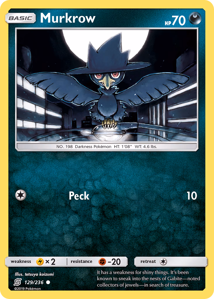 Murkrow Pokemon card (129/236, Unified Minds)