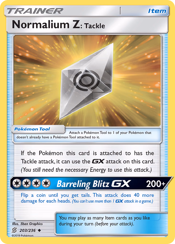 Normalium Z: Tackle Pokemon card (203/236, Unified Minds)