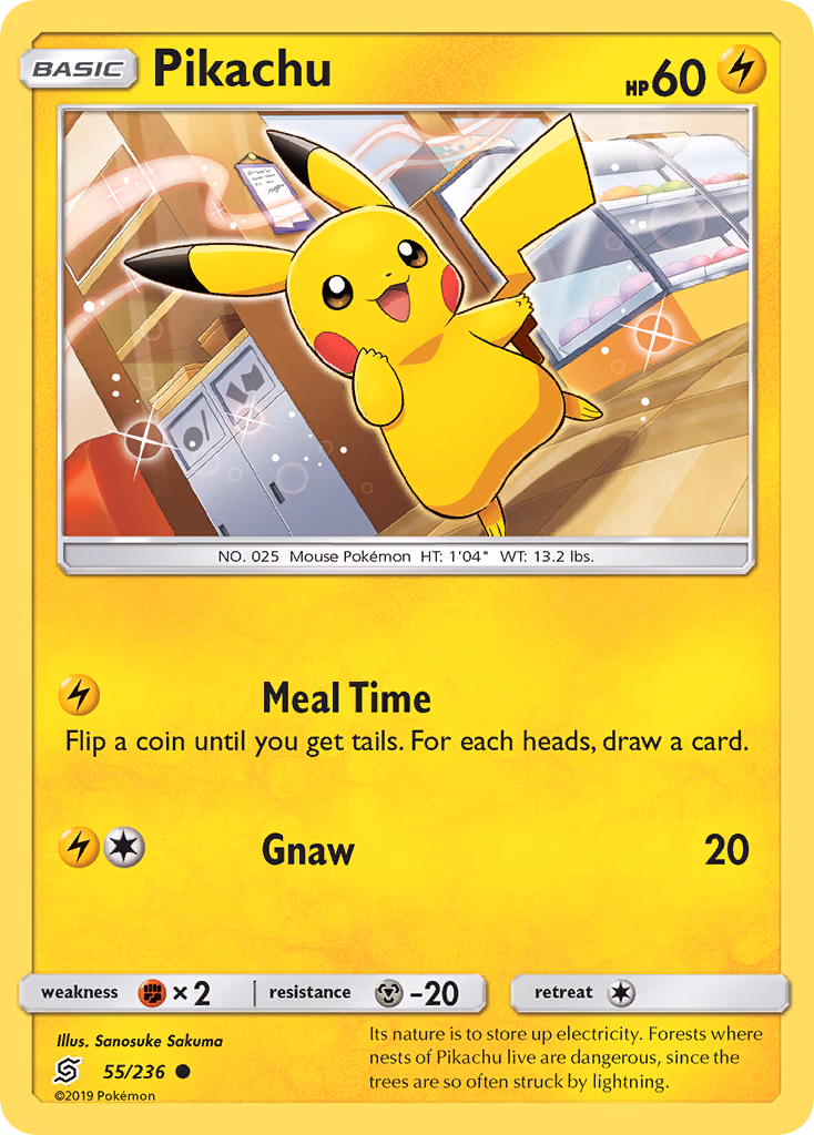 Pikachu Pokemon card (55/236, Unified Minds)