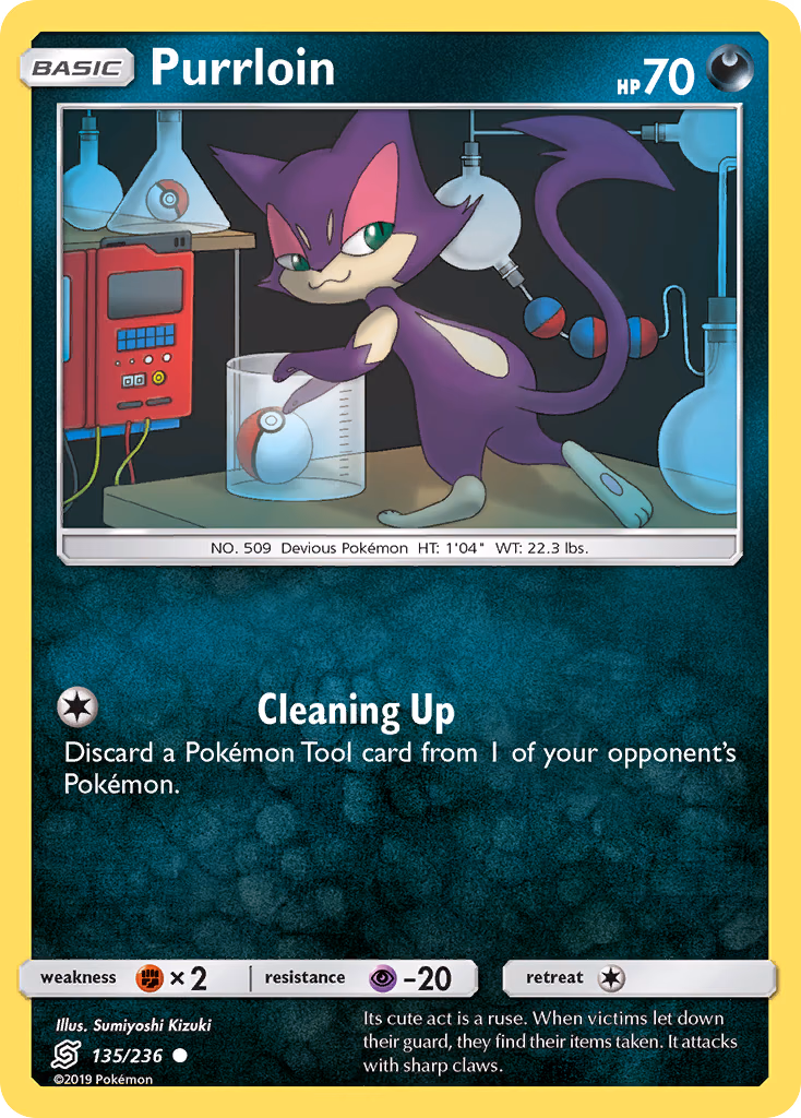 Purrloin Pokemon card (135/236, Unified Minds)