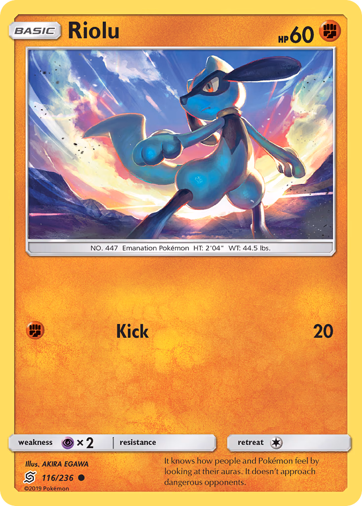Riolu Pokemon card (116/236, Unified Minds)