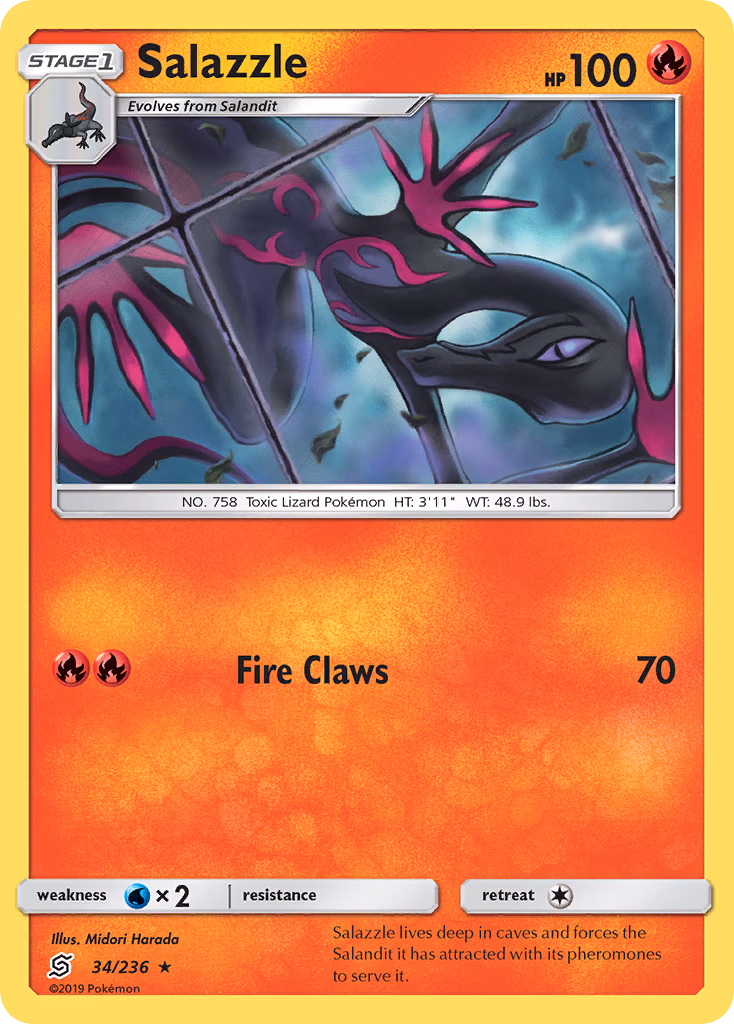 Salazzle Pokemon card (34/236, Unified Minds)