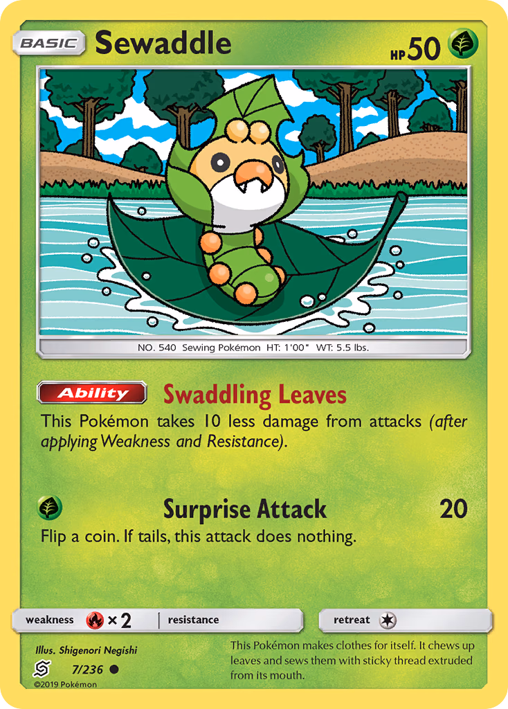 Sewaddle Pokemon card (7/236, Unified Minds)