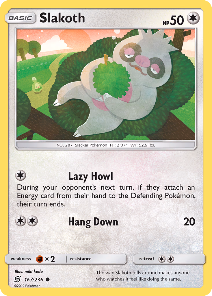 Slakoth Pokemon card (167/236, Unified Minds)