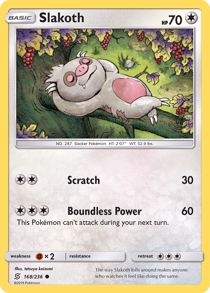 Slakoth Pokemon card (168/236, Unified Minds)