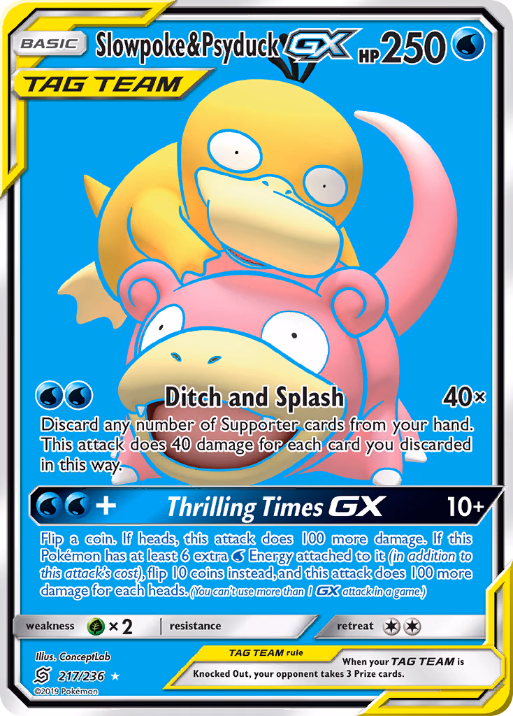 Slowpoke & Psyduck-GX Pokemon card (217/236, Unified Minds)