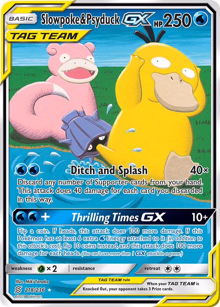 Slowpoke & Psyduck-GX Pokemon card (218/236, Unified Minds)