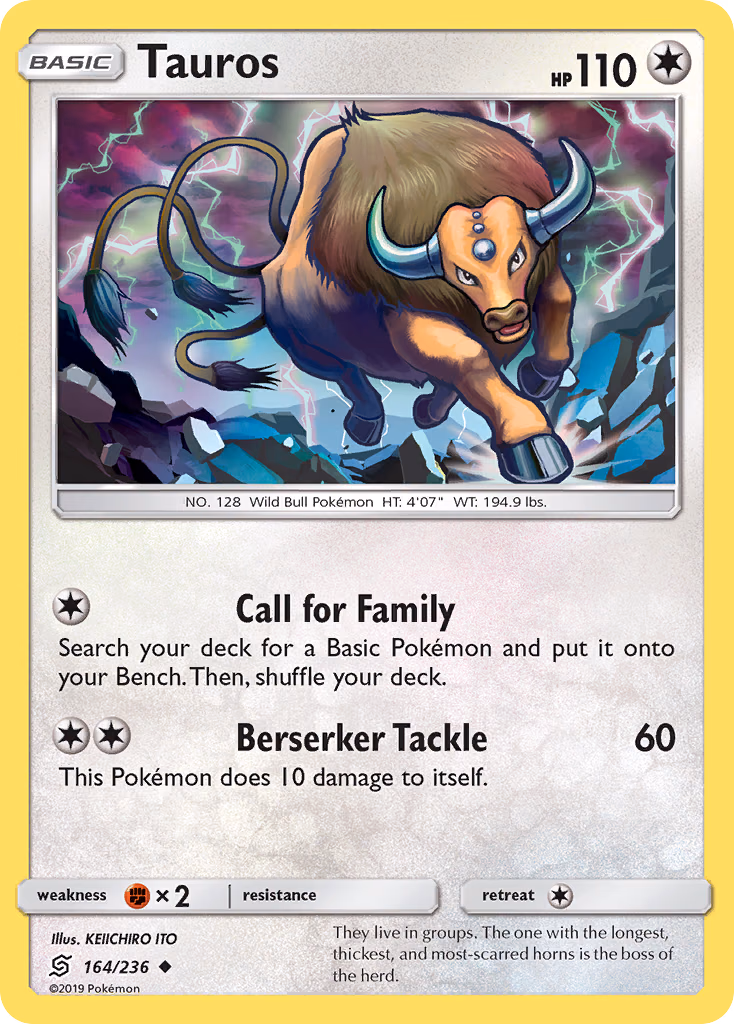 Tauros Pokemon card (164/236, Unified Minds)