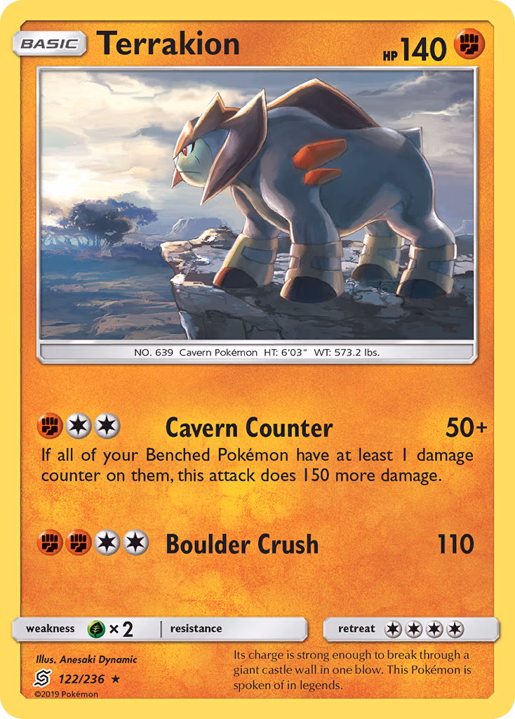 Terrakion Pokemon card (122/236, Unified Minds)