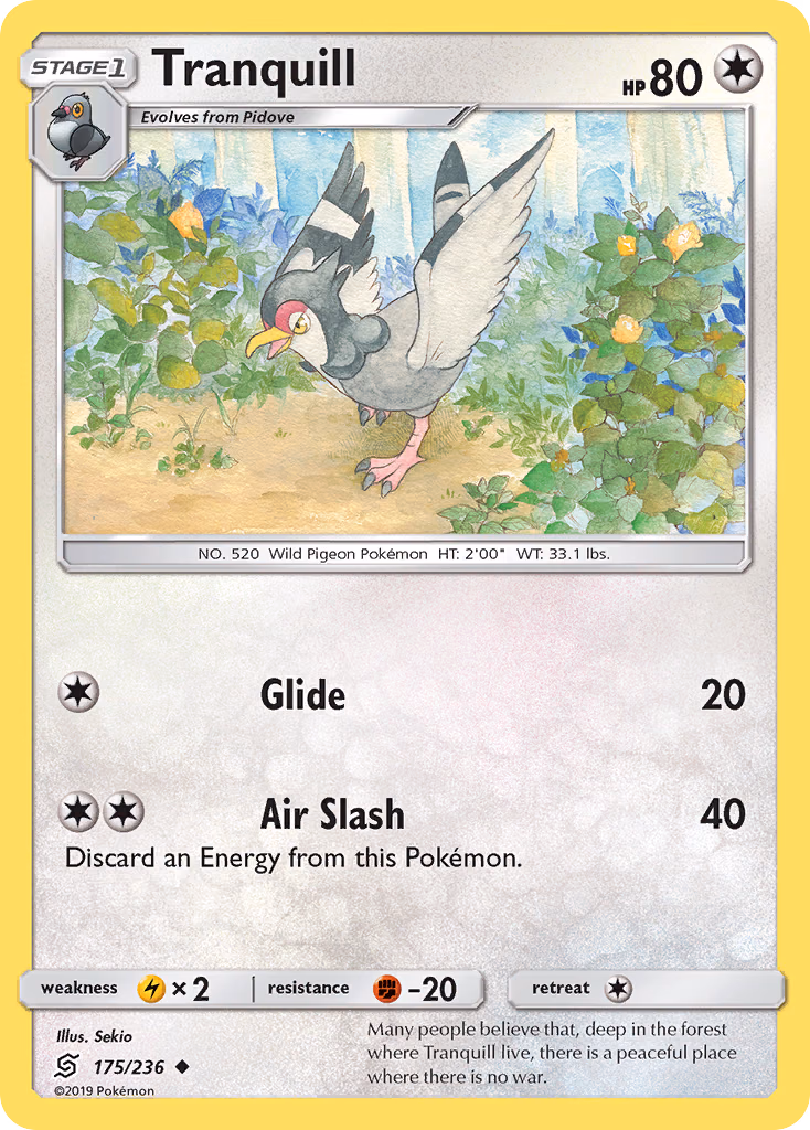 Tranquill Pokemon card (175/236, Unified Minds)