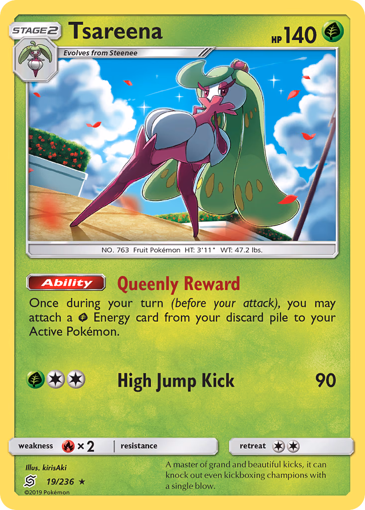 Tsareena Pokemon card (19/236, Unified Minds)