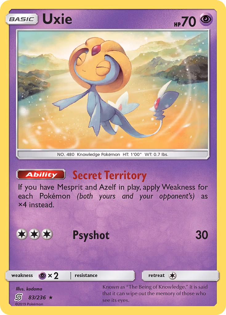 Uxie Pokemon card (83/236, Unified Minds)