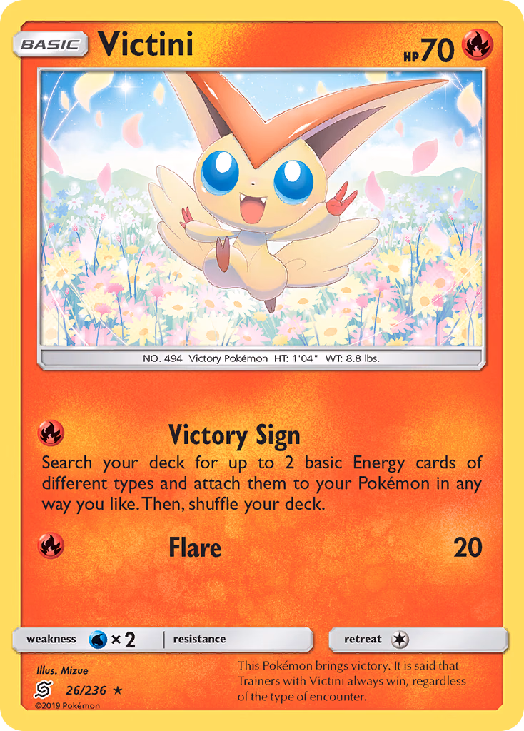 Victini Pokemon card (26/236, Unified Minds)