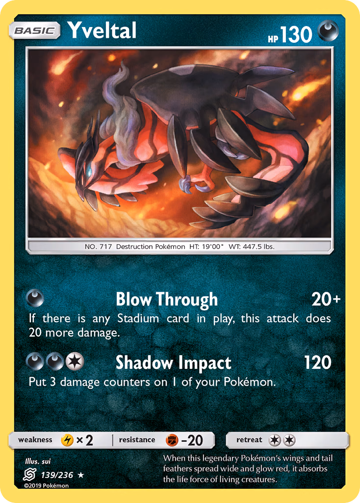 Yveltal Pokemon card (139/236, Unified Minds)