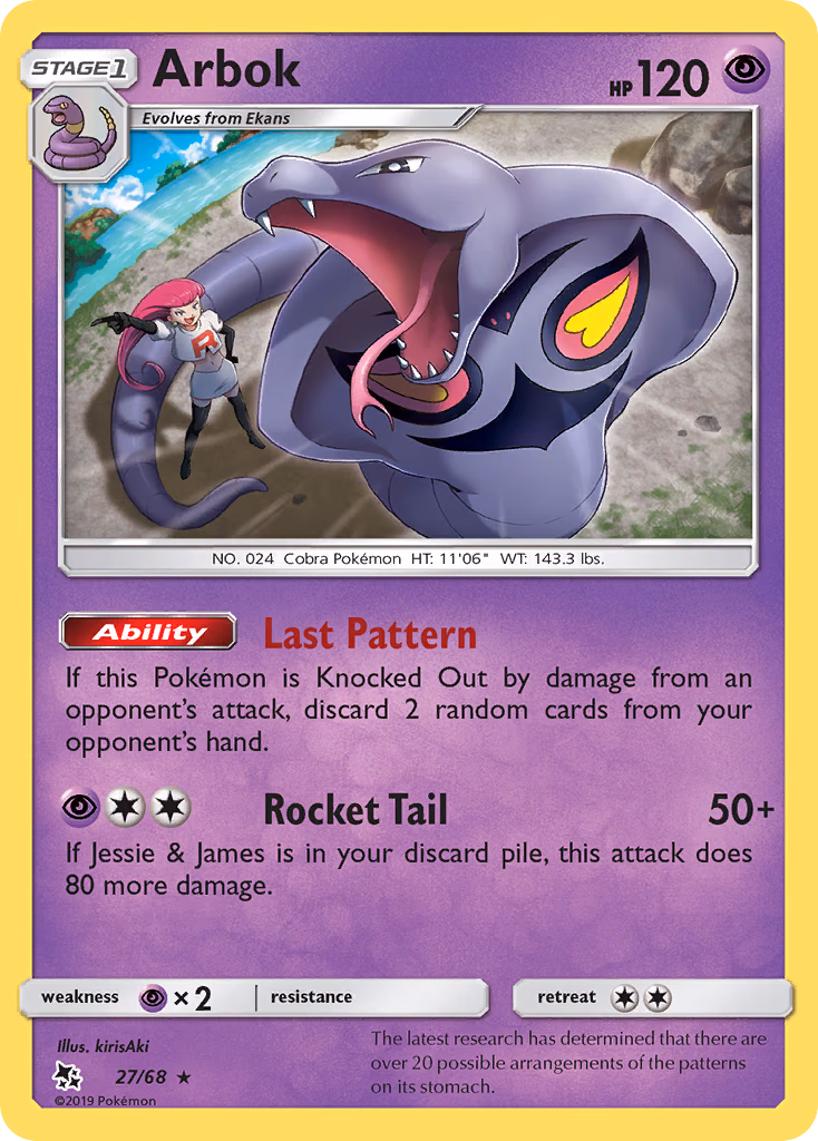 Arbok Pokemon card (27/68, Hidden Fates)