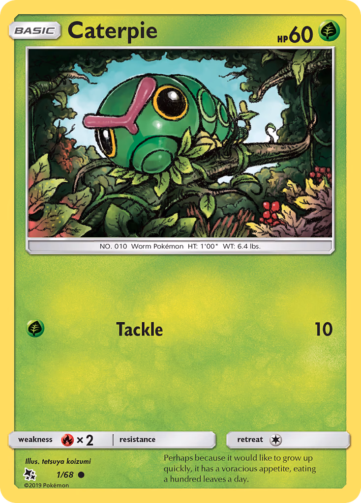 Caterpie Pokemon card (1/68, Hidden Fates)
