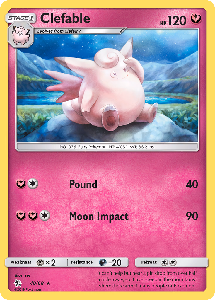 Clefable Pokemon card (40/68, Hidden Fates)