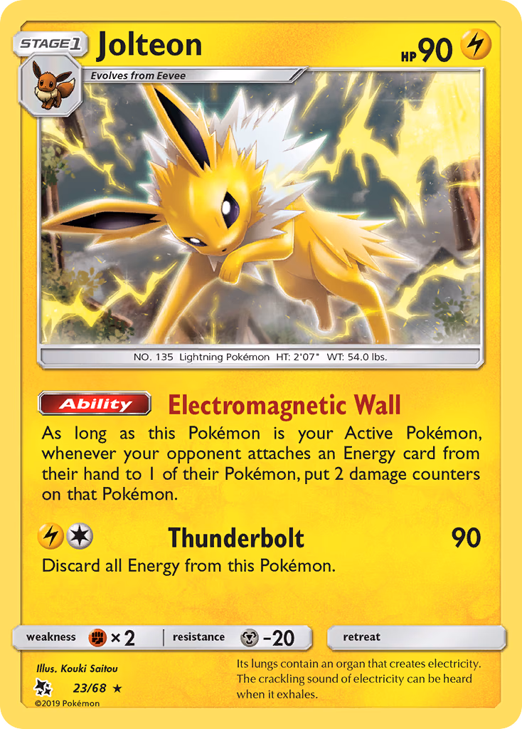 Jolteon Pokemon card (23/68, Hidden Fates)