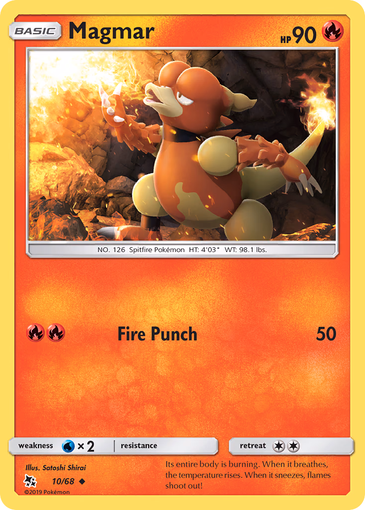 Magmar Pokemon card (10/68, Hidden Fates)
