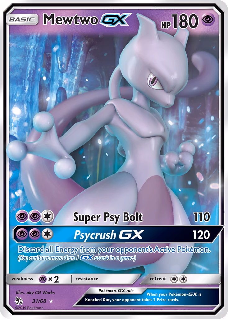 Mewtwo-GX Pokemon card (31/68, Hidden Fates)