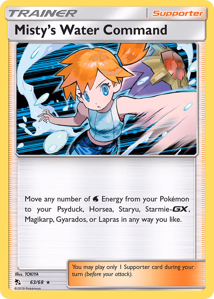 Misty's Water Command Pokemon card (63/68, Hidden Fates)
