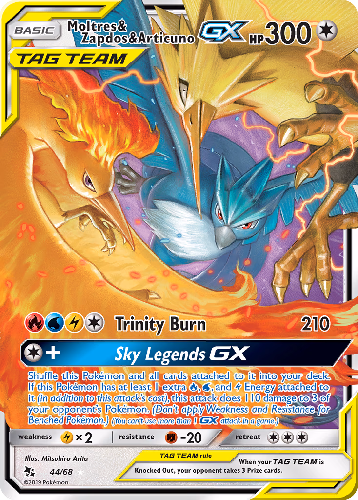 Moltres & Zapdos & Articuno-GX Pokemon card (44/68, Hidden Fates)