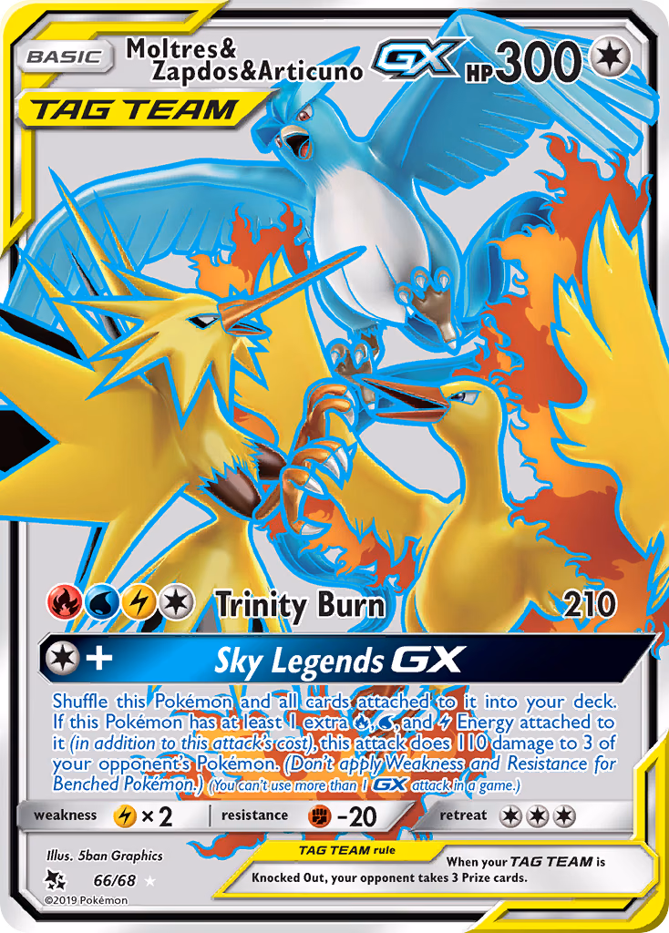 Moltres & Zapdos & Articuno-GX Pokemon card (66/68, Hidden Fates)
