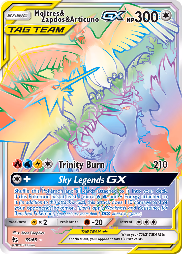 Moltres & Zapdos & Articuno-GX Pokemon card (69/68, Hidden Fates)