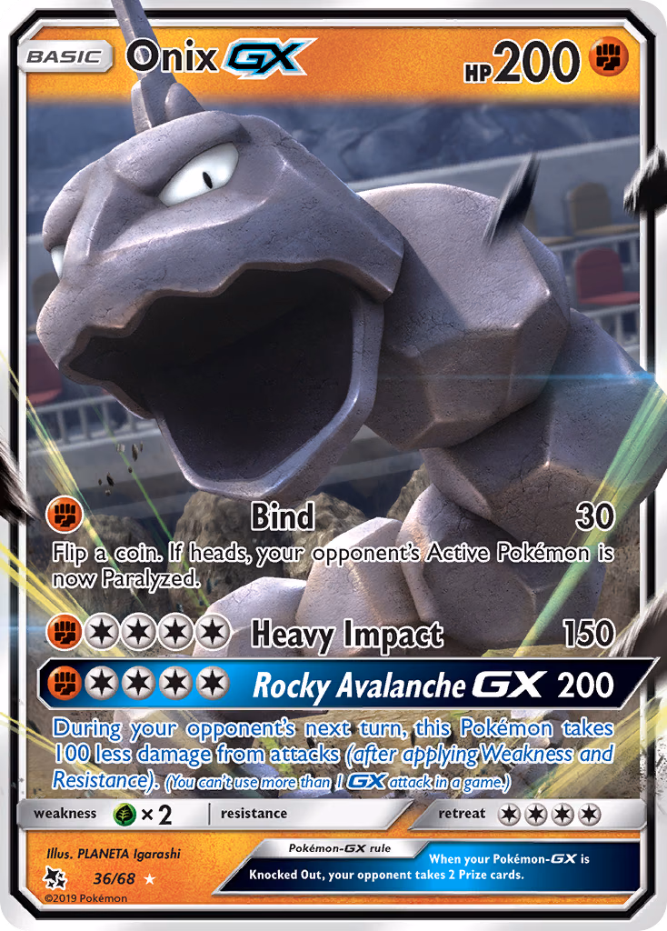 Onix-GX Pokemon card (36/68, Hidden Fates)