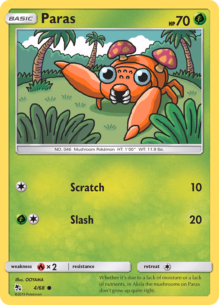 Paras Pokemon card (4/68, Hidden Fates)