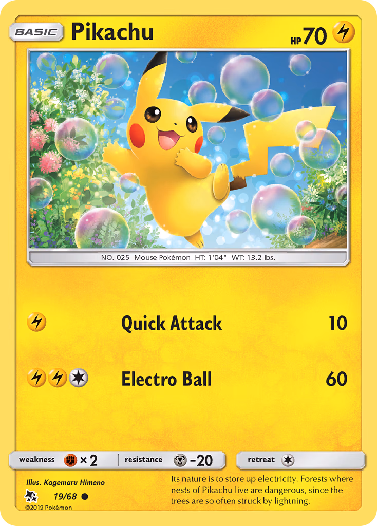 Pikachu Pokemon card (19/68, Hidden Fates)