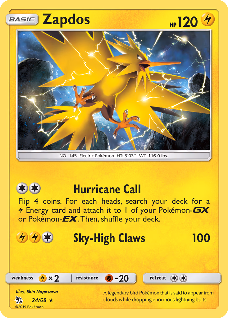 Zapdos Pokemon card (24/68, Hidden Fates)
