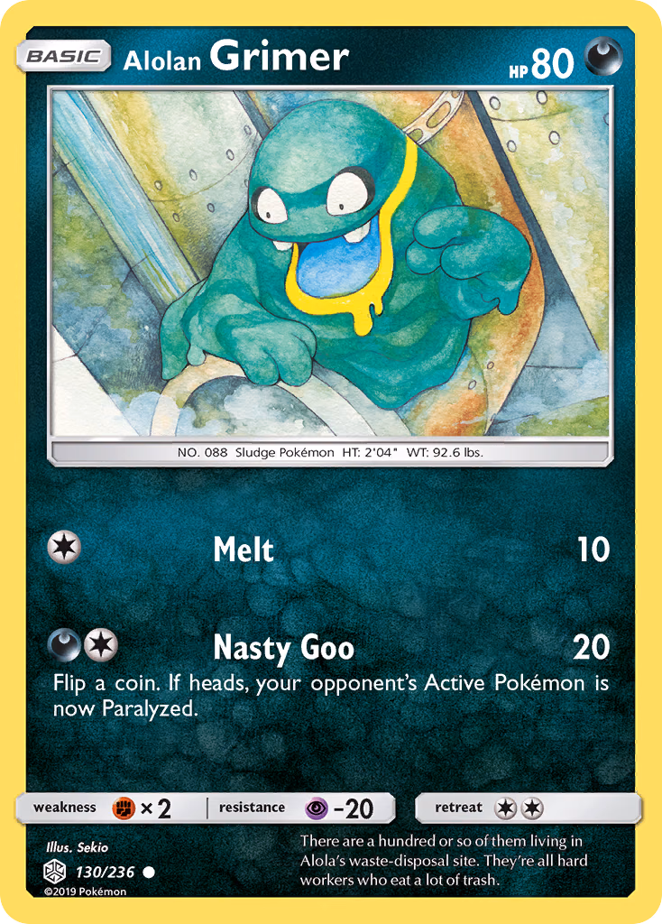 Alolan Grimer Pokemon card (130/236, Cosmic Eclipse)