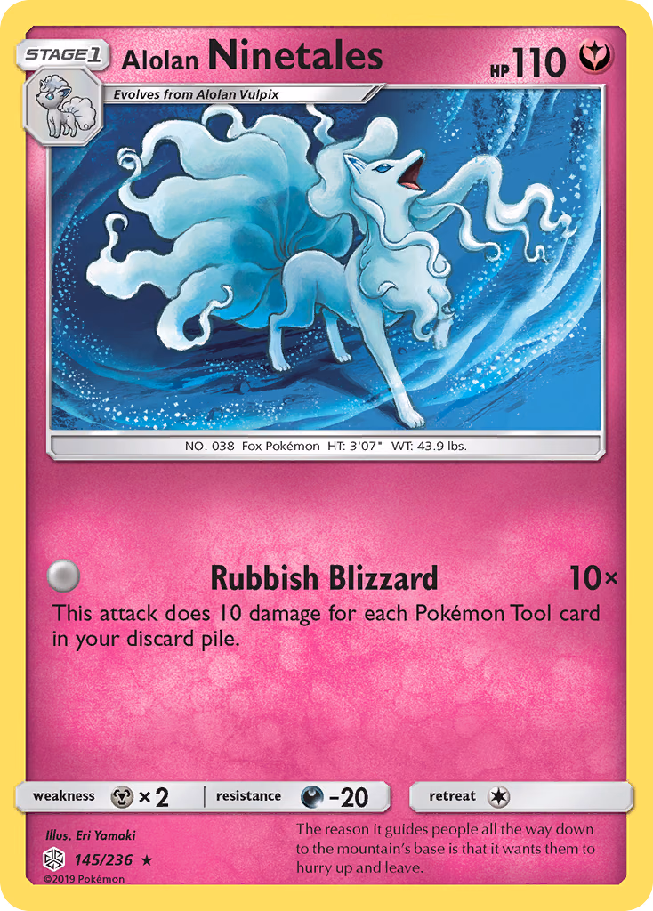 Alolan Ninetales Pokemon card (145/236, Cosmic Eclipse)