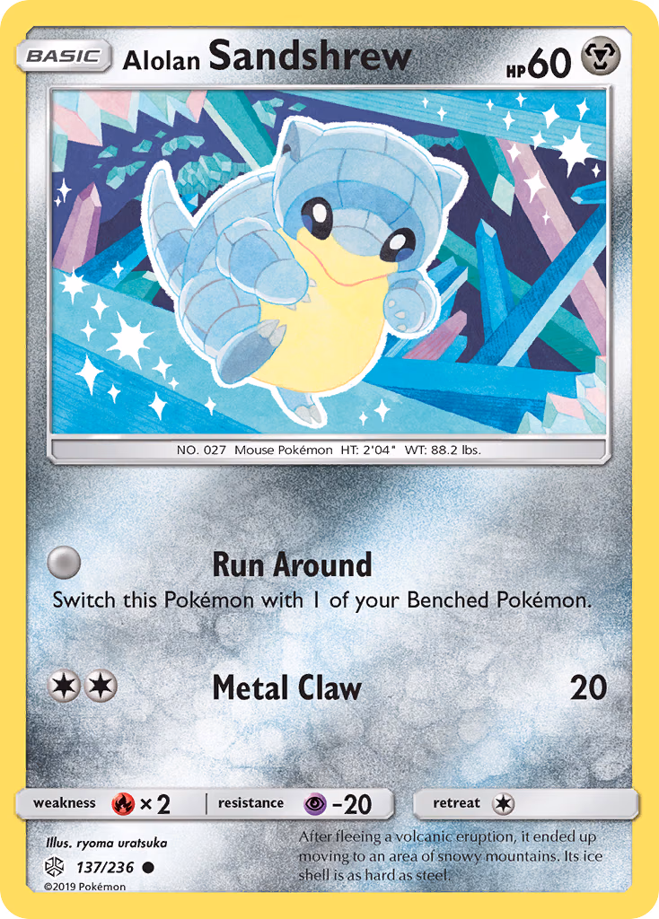 Alolan Sandshrew Pokemon card (137/236, Cosmic Eclipse)