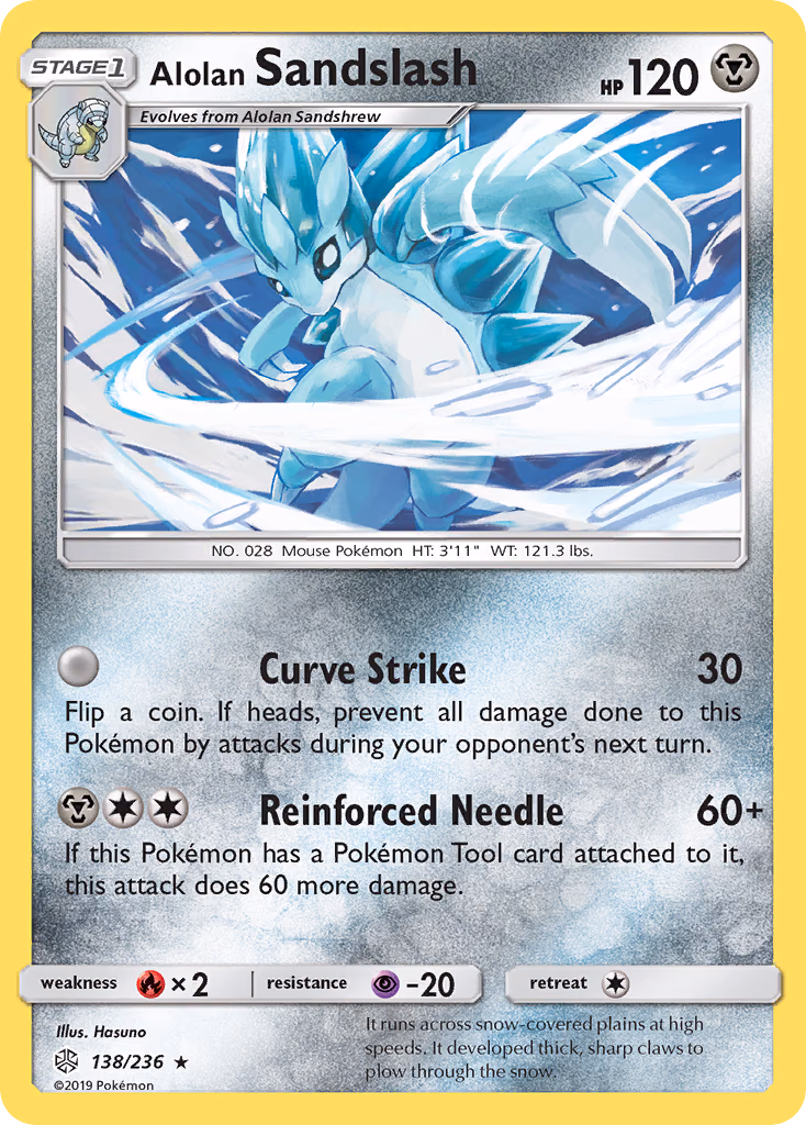 Alolan Sandslash Pokemon card (138/236, Cosmic Eclipse)