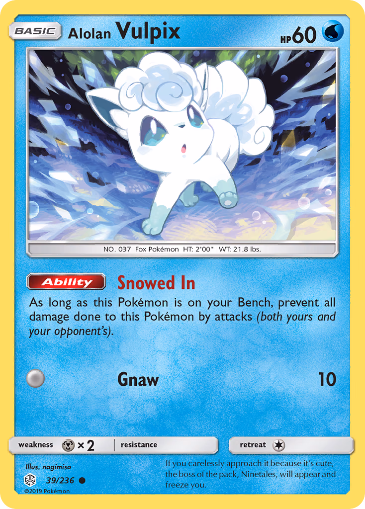 Alolan Vulpix Pokemon card (39/236, Cosmic Eclipse)