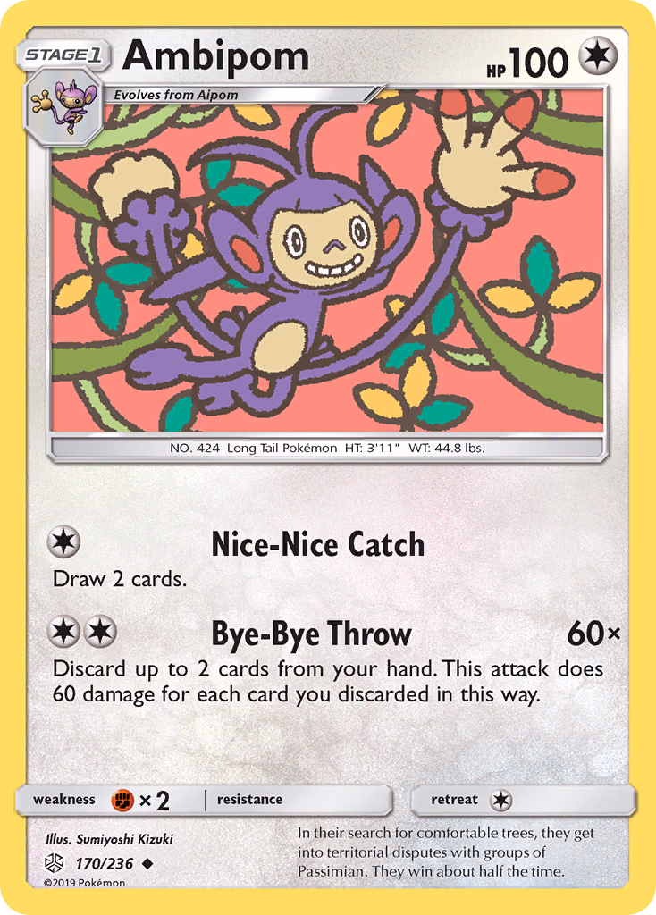 Ambipom Pokemon card (170/236, Cosmic Eclipse)