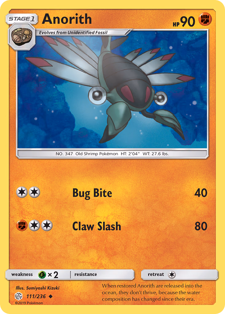Anorith Pokemon card (111/236, Cosmic Eclipse)