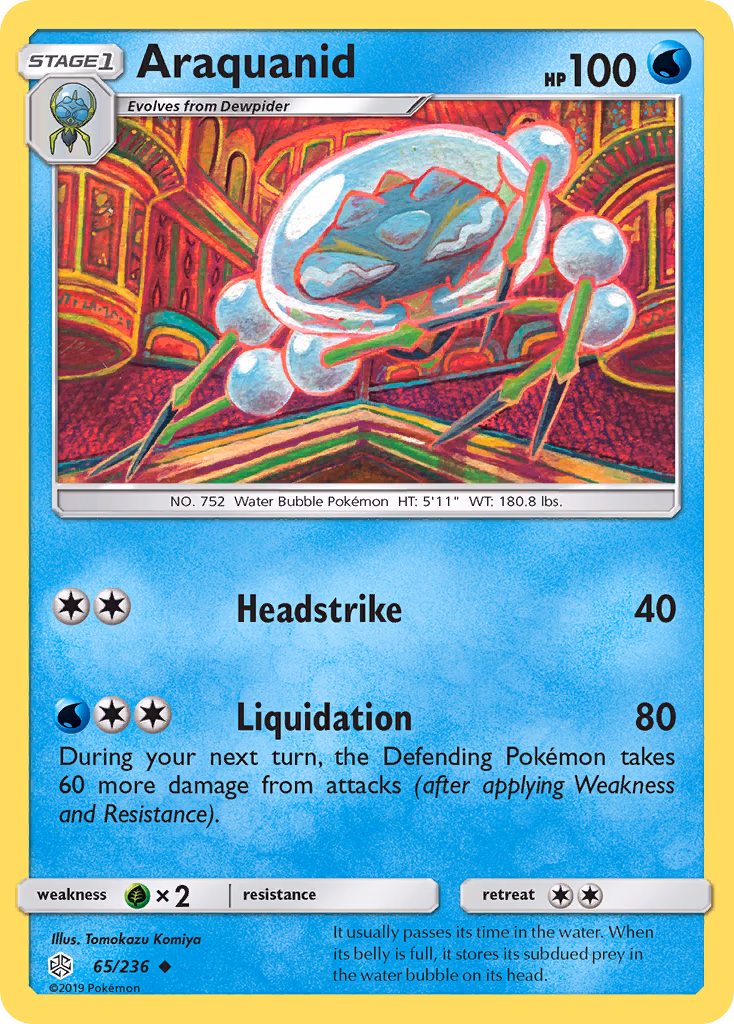 Araquanid Pokemon card (65/236, Cosmic Eclipse)