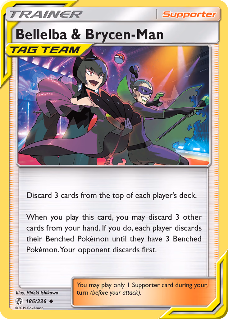 Bellelba & Brycen-Man Pokemon card (186/236, Cosmic Eclipse)