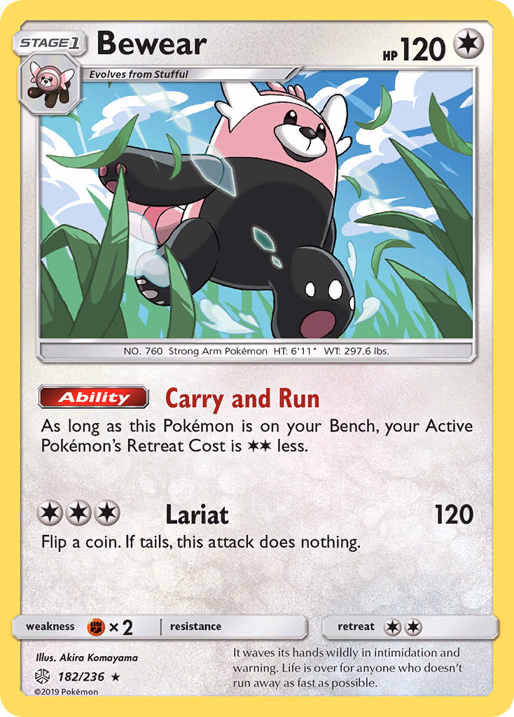 Bewear Pokemon card (182/236, Cosmic Eclipse)