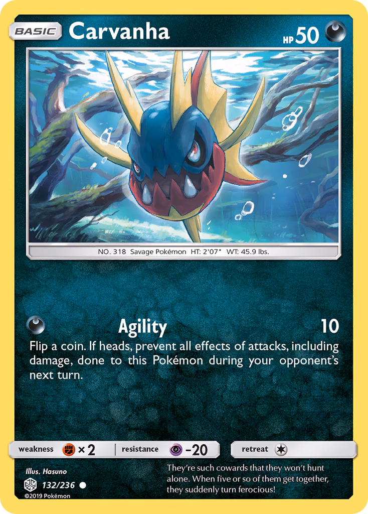 Carvanha Pokemon card (132/236, Cosmic Eclipse)