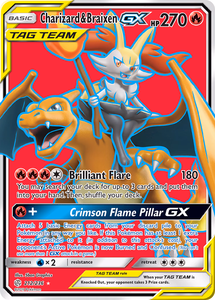 Charizard & Braixen-GX Pokemon card (212/236, Cosmic Eclipse)