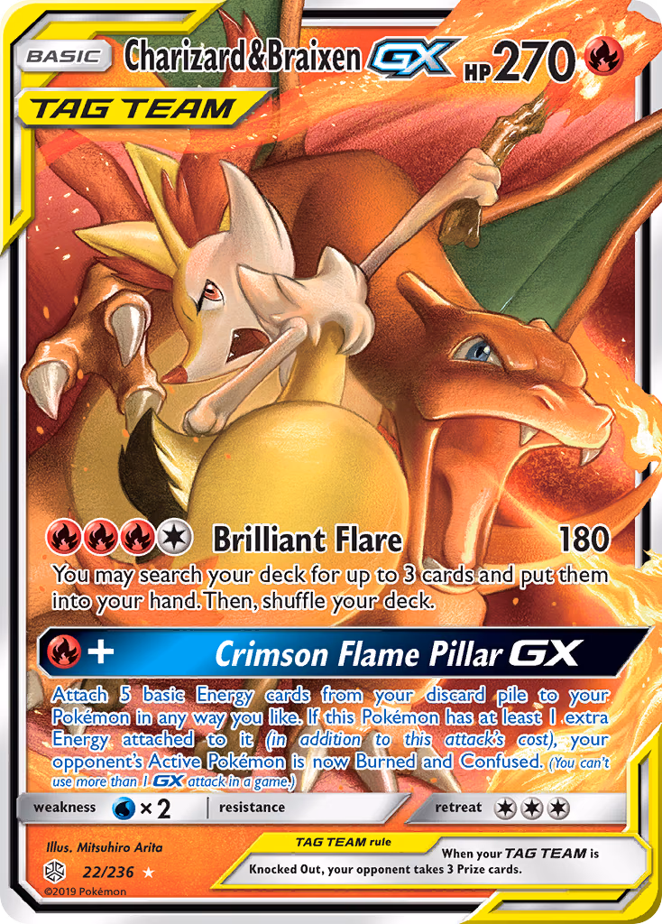 Charizard & Braixen-GX Pokemon card (22/236, Cosmic Eclipse)