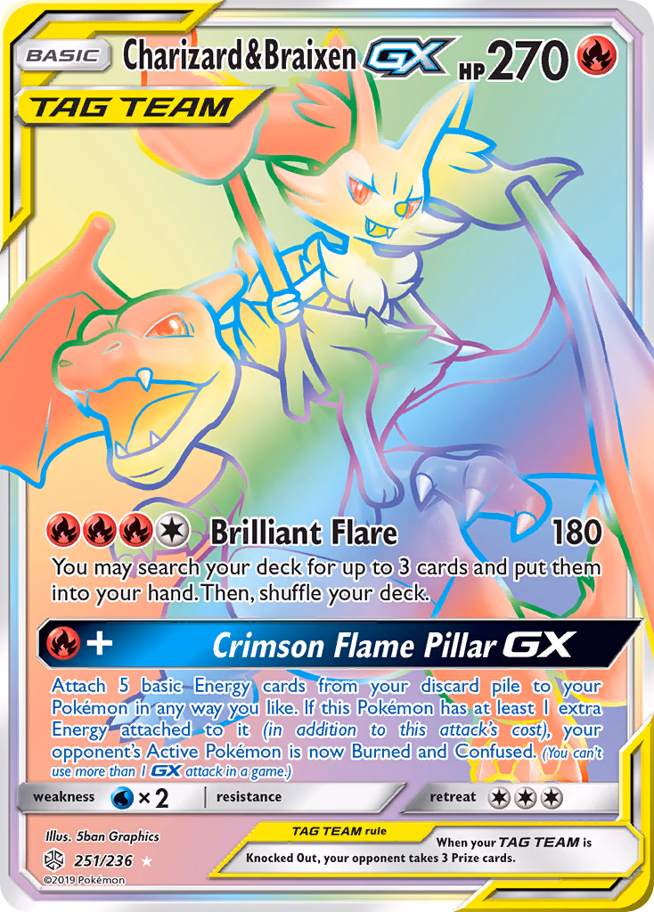 Charizard & Braixen-GX Pokemon card (251/236, Cosmic Eclipse)