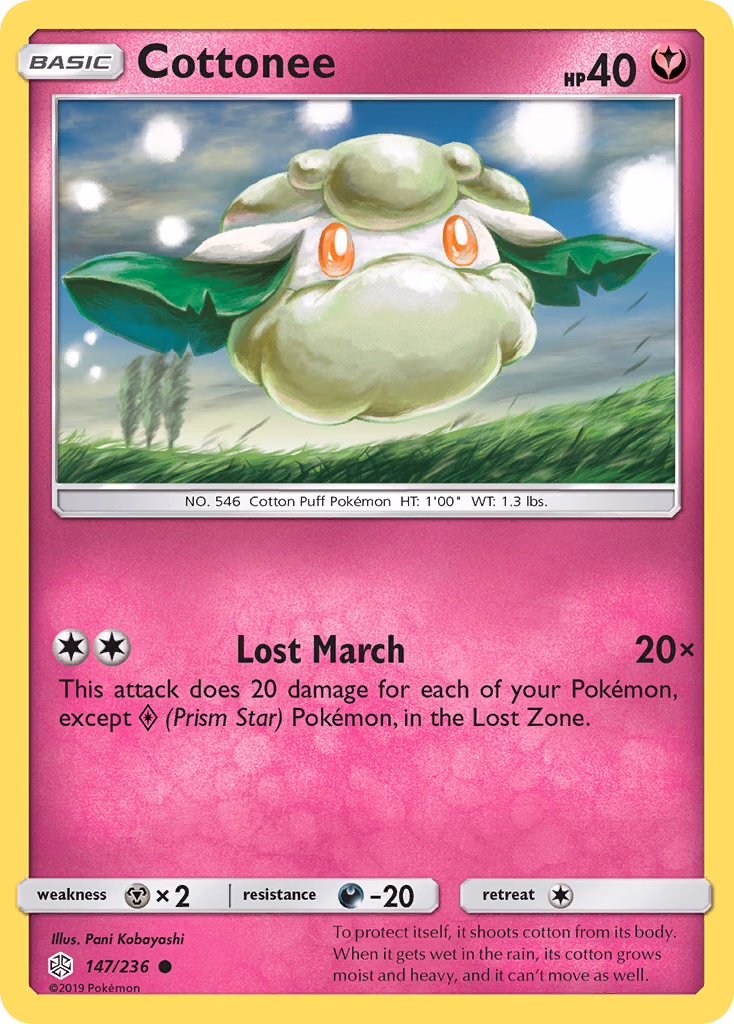 Cottonee Pokemon card (147/236, Cosmic Eclipse)