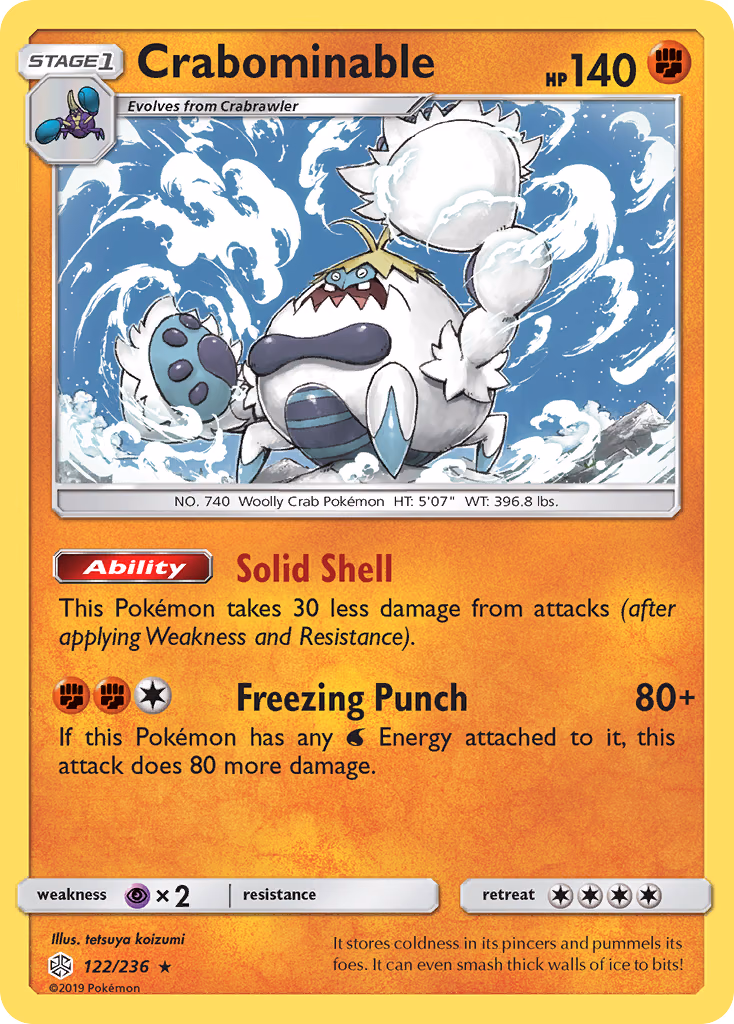 Crabominable Pokemon card (122/236, Cosmic Eclipse)