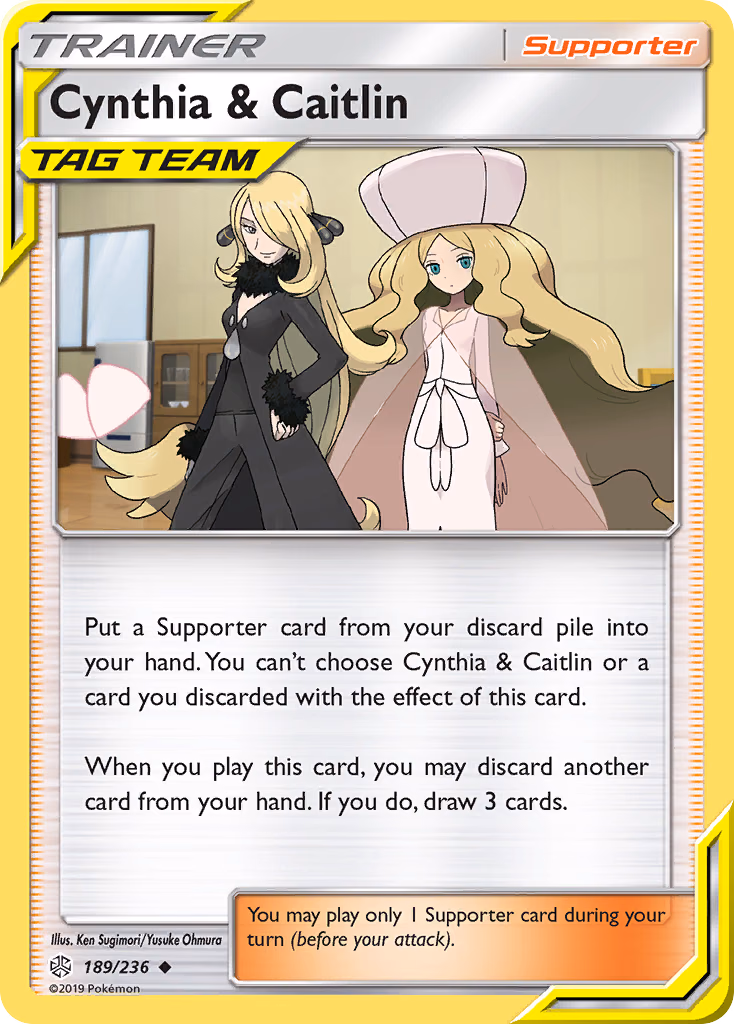 Cynthia & Caitlin Pokemon card (189/236, Cosmic Eclipse)
